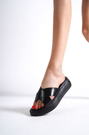 دمپائی مشکی زنانه چرم خالص umutol - کد 860861425