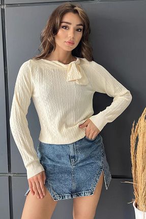بلوز بژ زنانه ساده GÜLSELİ - کد 860659697