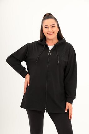 سوئیشرت سایز بزرگ مشکی زنانه رگولار Esina - کد 860678038