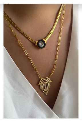 گردنبند استیل ( فولاد ) طلائی زنانه استیل (فولاد) MOODAFESTİVALİ - کد 860710806