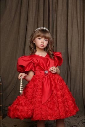 لباس مجلسی و فارغ التحصیلی قرمز بچه گانه توری PİXİNADELUXE - کد 860687504