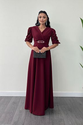 لباس مجلسی و فارغ التحصیلی زرشکی زنانه کرپ giyimmasalı - کد 860690918