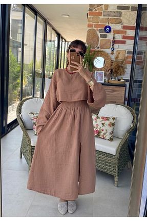 ست بالاتنه و پائین تنه قهوه ای زنانه بافتنی MODAGK - کد 860742590
