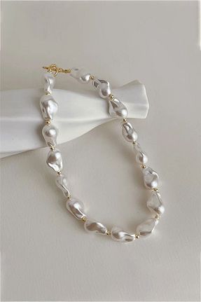 گردنبند جواهر بژ زنانه مروارید Glaren - کد 860752976