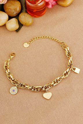 دستبند استیل (فولاد) طلائی زنانه استیل ضد زنگ Keyifli Hayaller - کد 860873858