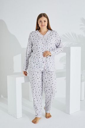 ست لباس راحتی سایز بزرگ طوسی زنانه گلدار Etoile - کد 860901371