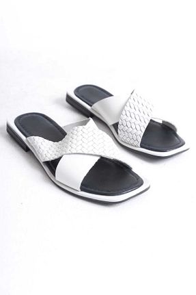 دمپائی سفید زنانه چرم خالص ND Shoes - کد 860882140