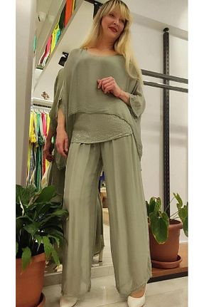 ست بالاتنه و پائین تنه خاکی زنانه بافتنی Bohem Stil - کد 815320593