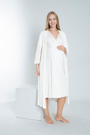 لباس شب بارداری سفید زنانه ساده Miss Dünya Lissa - کد 860935257