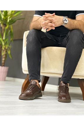 کفش اسنیکر قهوه ای مردانه چرم اصل ByItallanoshoes - کد 759634719