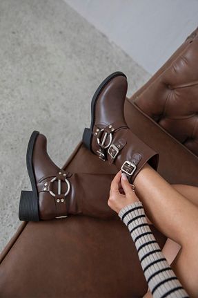 بوت / نیم بوت قهوه ای زنانه چرم مصنوعی Straswans - کد 773594414