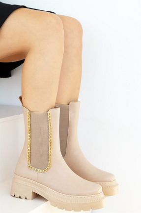 بوت / نیم بوت بژ زنانه پاشنه ضخیم ShoeTek - کد 376187024