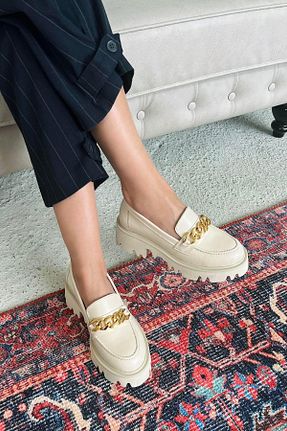 کفش لوفر بژ زنانه چرم خالص Straswans - کد 702110542