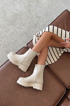 بوت / نیم بوت بژ زنانه چرم مصنوعی Straswans - کد 137906938