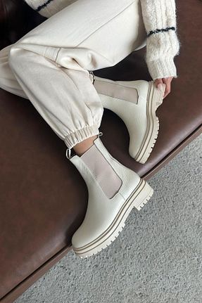 بوت برفی بژ زنانه چرم خالص Straswans - کد 355401155