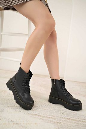 بوت / نیم بوت مشکی زنانه چرم مصنوعی BAHRİNA - کد 845687737