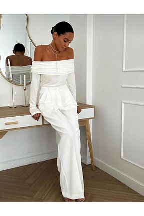 بلوز سفید زنانه ساده alenmoda - کد 809855503