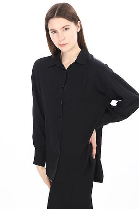 تیشرت مشکی زنانه یقه پیراهنی penyebizden - کد 848601716