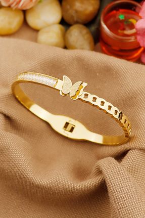 دستبند استیل (فولاد) طلائی زنانه استیل ضد زنگ Keyifli Hayaller - کد 861206508