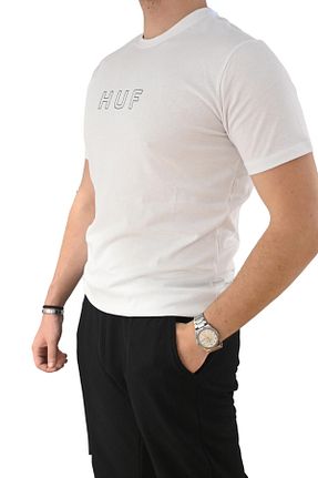 تیشرت سفید مردانه یقه بند دار HUF - کد 861262810