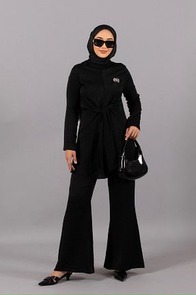 ست بالاتنه و پائین تنه مشکی زنانه بافتنی Stilife - کد 861274816