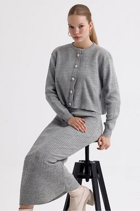 ست بالاتنه و پائین تنه طوسی زنانه بافتنی MD trend - کد 861310945