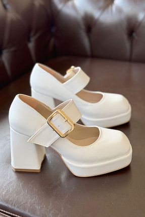 کفش پاشنه بلند کلاسیک سفید زنانه چرم GOFFSHOES - کد 851344245