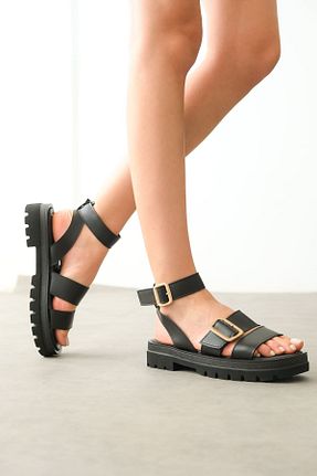 صندل مشکی زنانه پاشنه تخت GOFFSHOES - کد 835608016