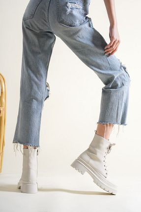 بوت / نیم بوت بژ زنانه پاشنه پر GOFFSHOES - کد 808294331