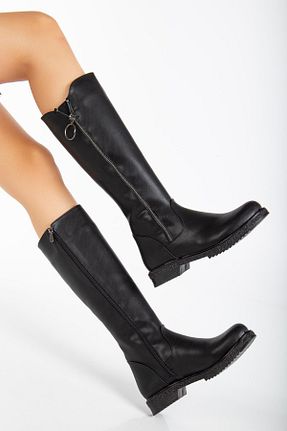 چکمه مشکی زنانه چرم مصنوعی SUİNS SHOES - کد 861354070