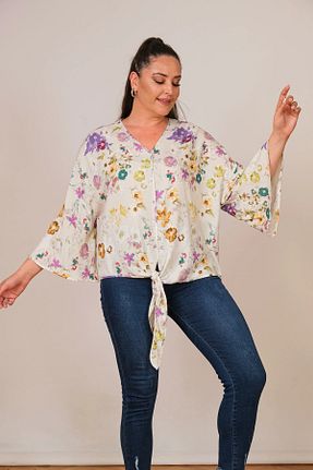 بلوز سایز بزرگ بژ زنانه رگولار Lady Majestic - کد 742663835