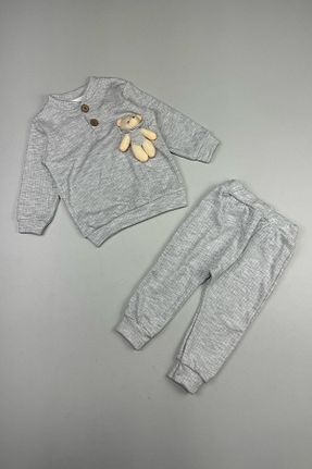 ست بالاتنه و پائین تنه طوسی بچه گانه بافت Peki - کد 785963693