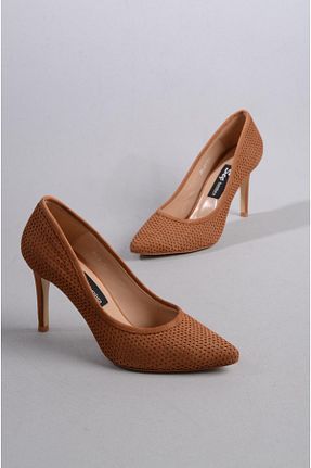 کفش پاشنه بلند کلاسیک قهوه ای زنانه چرم خالص SEÇ KUNDURA - کد 729493445