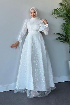 لباس مجلسی حجاب سفید زنانه Şulemoda Giyim - کد 850804214