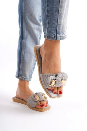 دمپائی طوسی زنانه چرم مصنوعی Moda Değirmeni - کد 821001257