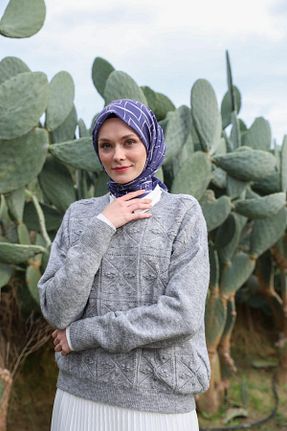 روسری طوسی پنبه ای İpekhan - کد 805494208