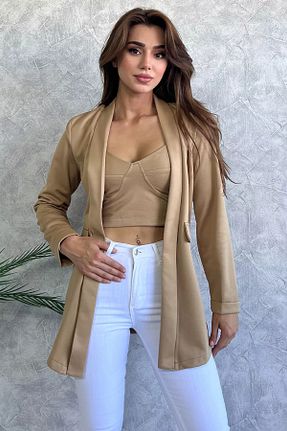ست بالاتنه و پائین تنه بژ زنانه بافتنی GÜLSELİ - کد 861583598