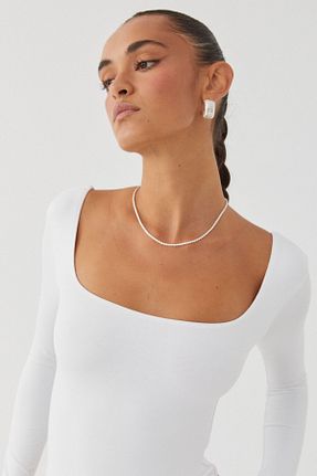 بادی سفید زنانه یقه مربعی Teenystore - کد 861585627