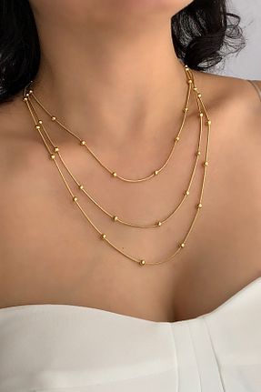 گردنبند استیل ( فولاد ) طلائی زنانه استیل (فولاد) Çlk Accessories - کد 221624087