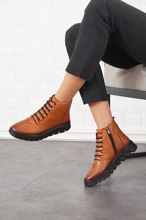 بوت / نیم بوت قهوه ای زنانه چرم خالص Moda Pie - کد 861647116