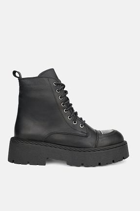 بوت / نیم بوت مشکی زنانه چرم خالص TUNAELLİ - کد 861654291