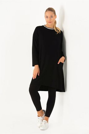 تونیک سایز بزرگ مشکی زنانه بافتنی Flowist - کد 129622988