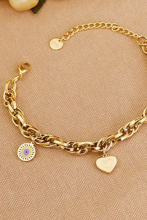 دستبند استیل (فولاد) طلائی زنانه استیل ضد زنگ Keyifli Hayaller - کد 860873858