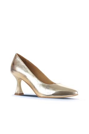 کفش پاشنه بلند کلاسیک طلائی زنانه چرم Bueno Shoes - کد 838875759