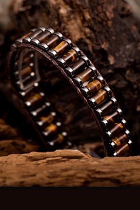 دستبند جواهر قهوه ای مردانه سنگ طبیعی Seven Art Jewelry - کد 127816779