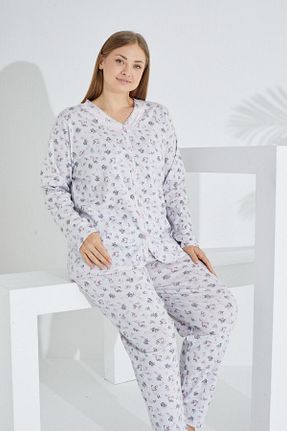 ست لباس راحتی سایز بزرگ طوسی زنانه گلدار Etoile - کد 860901371