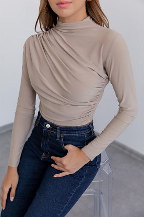 بلوز قهوه ای زنانه ساده LECTUEL - کد 860900634
