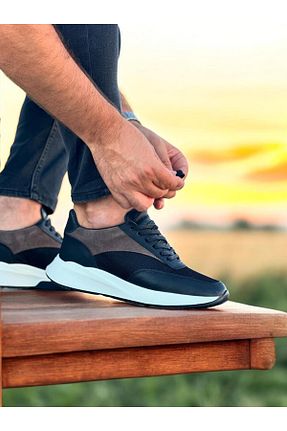 کفش اسنیکر مشکی مردانه چرم اصل ByItallanoshoes - کد 860900968