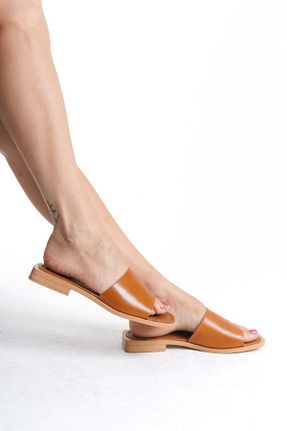 دمپائی قهوه ای زنانه چرم خالص ND Shoes - کد 860900627