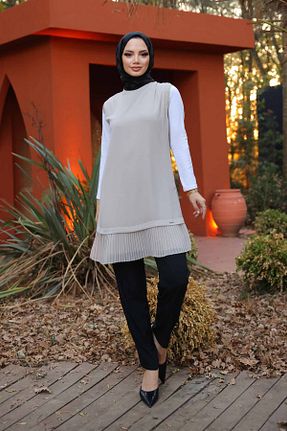 بلوز حجاب بژ زنانه Relaxed gülmedine - کد 860917137